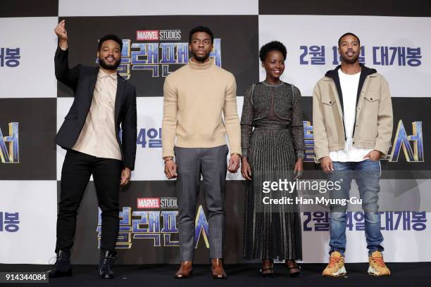 Director Ryan Coogler, Actor Chadwick Boseman, Lupita Nyong? and Michael B. Jordan attend the press conference for the Seoul premiere of 'Black...