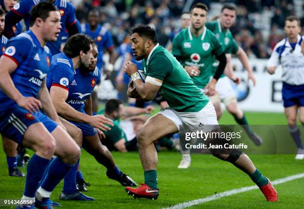 Bundee Aki of Ireland during the NatWest 6 Nations match between France and Ireland at Stade de France on February 3, 2018 in Saint-Denis near Paris,...