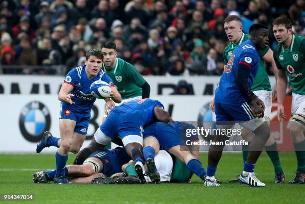 Antoine Dupont of France during the NatWest 6 Nations match between France and Ireland at Stade de France on February 3, 2018 in Saint-Denis near...