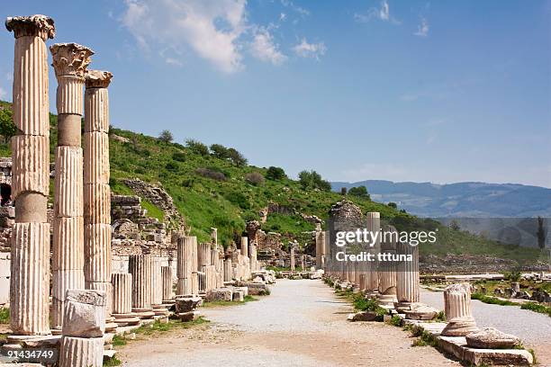 izmir ephesus antiken theater, tourismus-reiseziel - ruined stock-fotos und bilder