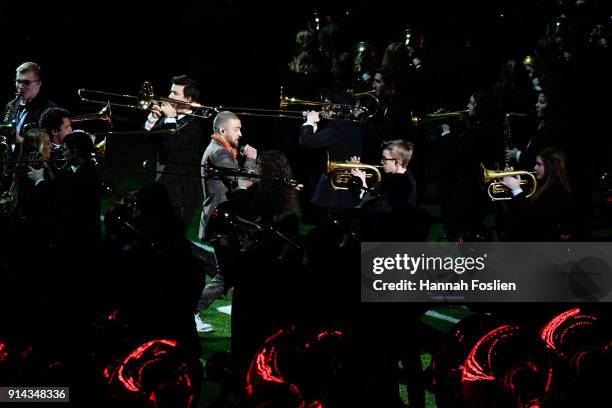 Justin Timberlake performs during the Pepsi Super Bowl LII Halftime Show at U.S. Bank Stadium on February 4, 2018 in Minneapolis, Minnesota.