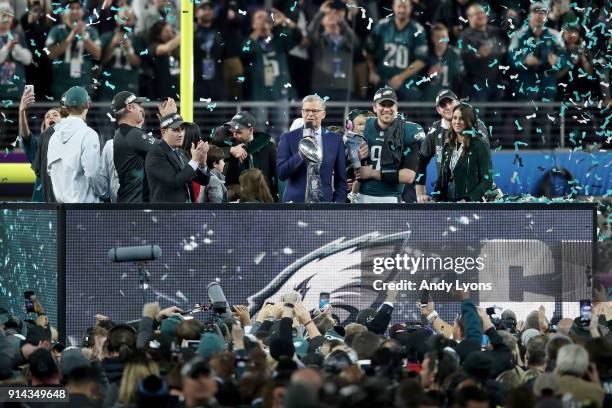 Personality Dan Patrick interviews Nick Foles of the Philadelphia Eagles after they defeated the New England Patriots 41-33 in Super Bowl LII at U.S....