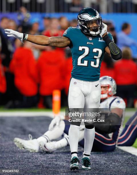 Rodney McLeod of the Philadelphia Eagles celebrates after his teams 41-33 win over the New England Patriots in Super Bowl LII at U.S. Bank Stadium on...