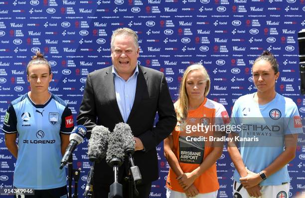 The Head of Hyundai A-League and Westfield W-League, Greg OÕRourke speaks during the official launch of the W-League Finals Series at Brisbane...