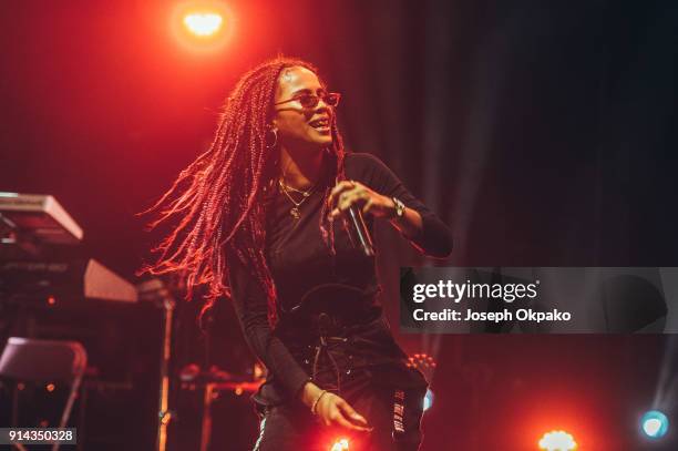 Supports Jhene Aiko on stage at KOKO on February 4, 2018 in London, England.