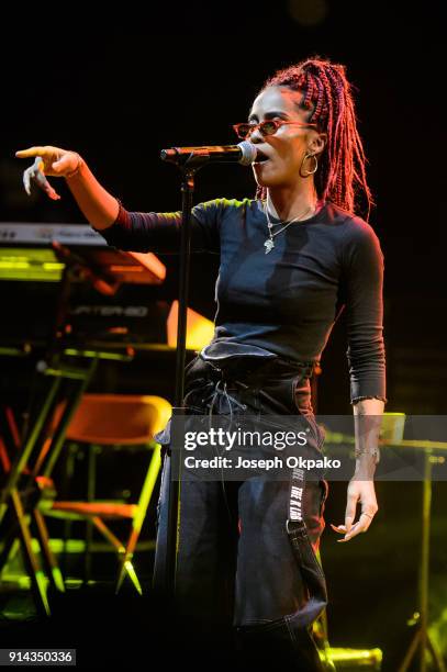 Supports Jhene Aiko on stage at KOKO on February 4, 2018 in London, England.