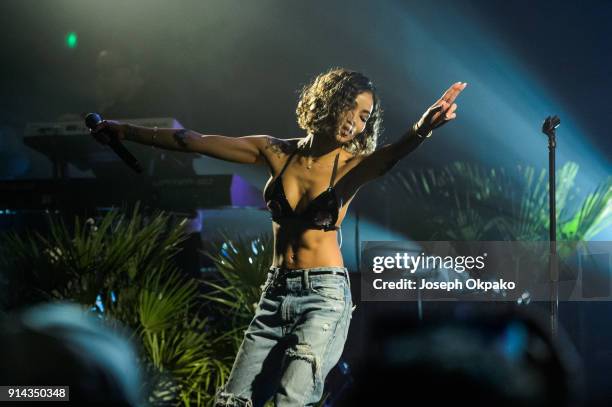 Jhene Aiko performs live on stage at KOKO on February 4, 2018 in London, England.