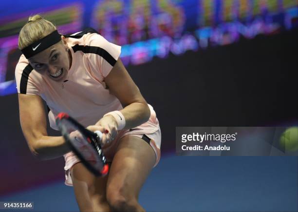 Petra Kvitova of Czech Respublic returns the ball during final match against Kristina Mladenovic of France at the St.Petersburg Ladies Trophy 2018...