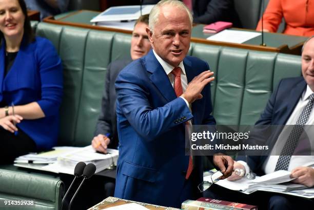 The Prime Minister, Malcolm Turnbull during Question Time on February 5, 2018 in Canberra, Australia. The resumption of Parliament saw the issues of...