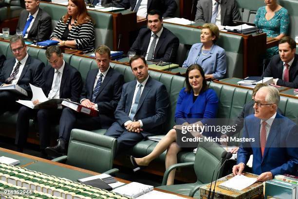 The Prime Minister, Malcolm Turnbull during Question Time on February 5, 2018 in Canberra, Australia. The resumption of Parliament saw the issues of...