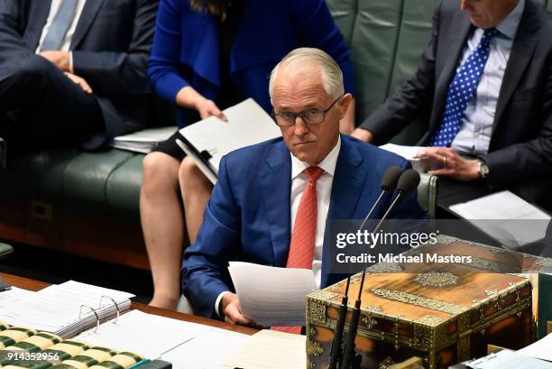 The Prime Minister, Malcolm Turnbull before Question Time on February 5, 2018 in Canberra, Australia. The resumption of Parliament saw the issues of...