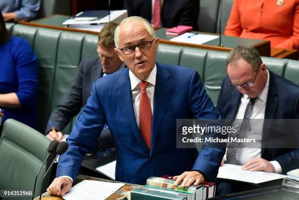 The Prime Minister, Malcolm Turnbull during Question Time on February 5, 2018 in Canberra, Australia. The resumption of Parliament saw the issues of...