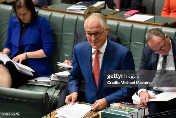 The Prime Minister, Malcolm Turnbull during Question Time on February 5, 2018 in Canberra, Australia. The resumption of Parliament saw the issues of...