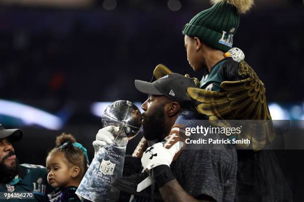 Malcolm Jenkins of the Philadelphia Eagles kisses the Vince Lombardi Trophy after defeating the New England Patriots 41-33 in Super Bowl LII at U.S....