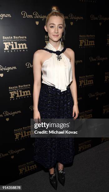 Saoirse Ronan visits the Dom Perignon Lounge before receiving the Santa Barbara Award at The Santa Barbara International Film Festival on February 4,...