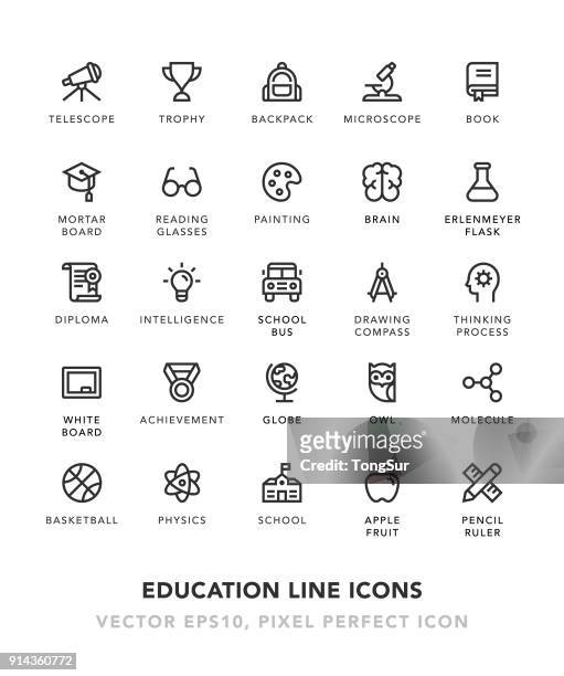 education line icons - conical flask stock illustrations