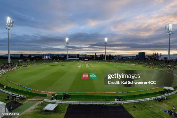 General view of Bay Oval during the ICC U19 Cricket World Cup Final match between Australia and India at Bay Oval on February 3, 2018 in Tauranga,...