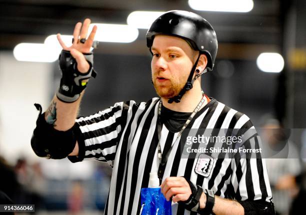 Referee presides over Roller Derby World Cup at EventCity on February 4, 2018 in Manchester, England.
