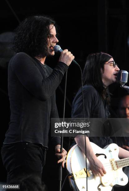 Musicians Jack White and Jack Lawrence of The Dead Weather perform during Day 3 of the 2009 Austin City Limits Music Festival at Zilker Park on...