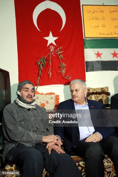 Prime Minister of Turkey, Binali Yildirim visits the relatives of citizen of Syria, Tarik Tabak who lost his life at Calik Mosque after members of...