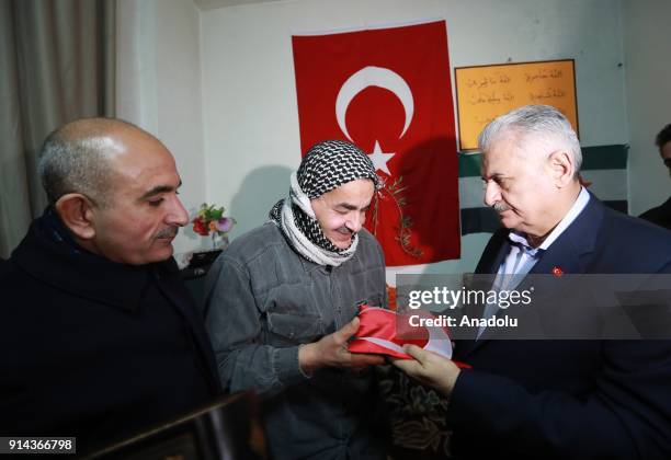 Prime Minister of Turkey, Binali Yildirim visits the relatives of citizen of Syria, Tarik Tabak who lost his life at Calik Mosque after members of...