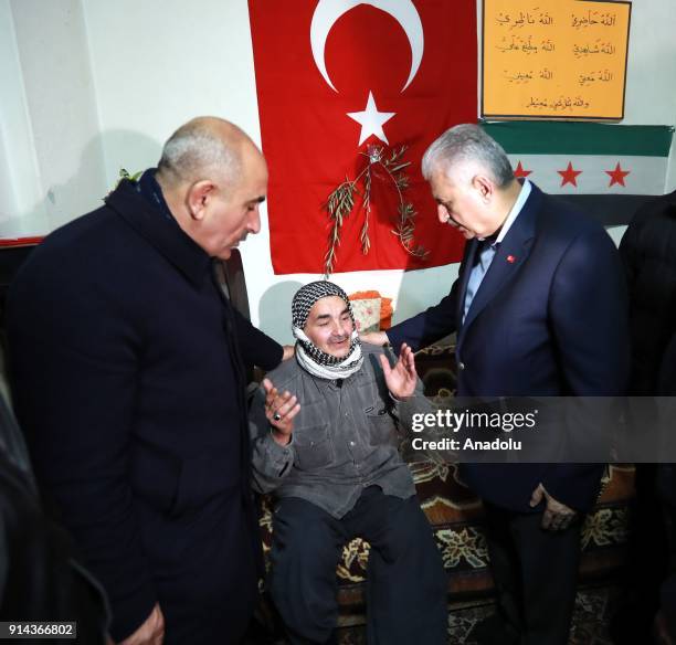 Prime Minister of Turkey, Binali Yildirim visits the relatives of citizen of Syria, Tarik Tabak who lost his life at Calik Mosque after members of...