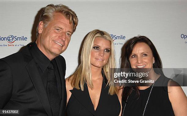 Joe Simpson, Jessica Simpson and Tina Simpson arrives at Operation Smile's 8th Annual Smile Gala at The Beverly Hilton Hotel on October 2, 2009 in...