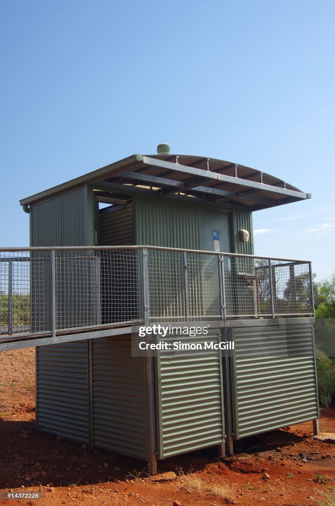 Public toilets at Mount Conner Lookout rest area on Lassiter Highway, Petermann, Northern Territory, Australia