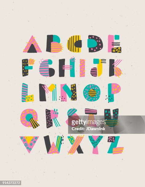 geometric hand drawn alphabet capital letters set - alphabet stock illustrations