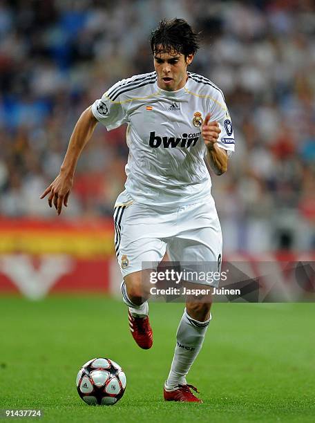 Kaka of Real Madrid runs with the ball during the Champions League group C match between Real Madrid and Marseille at the Estadio Santiago Bernabeu...