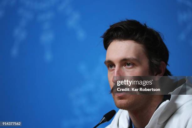 Bryce Bennett of the United States men's alpine squad attends a press conference at the Main Press Centre during previews ahead of the PyeongChang...