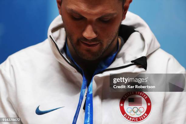 Tommy Biesemeyer of the United States men's alpine squad attends a press conference at the Main Press Centre during previews ahead of the PyeongChang...