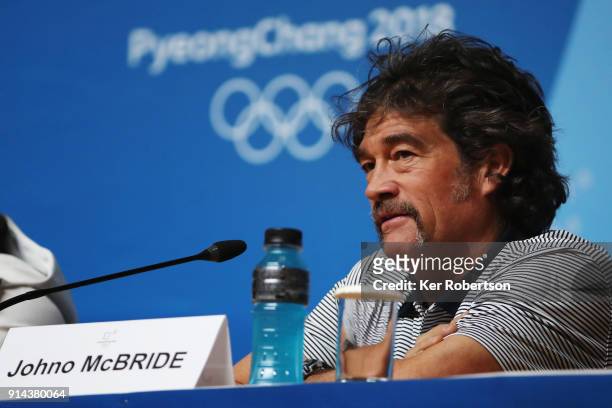 Johno McBride the United States men's ski team coach attends a press conference at the Main Press Centre during previews ahead of the PyeongChang...