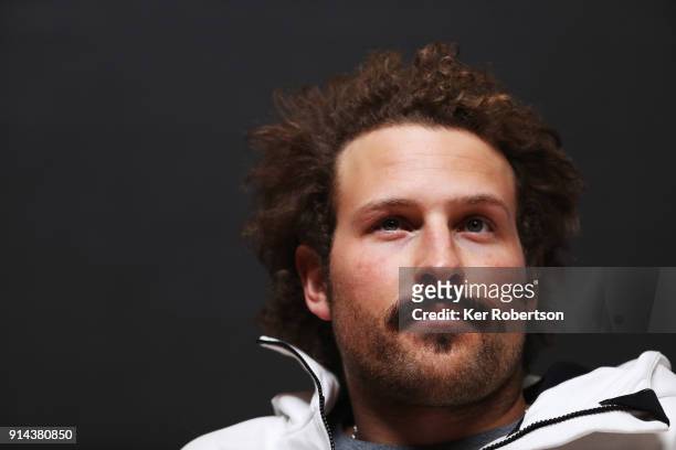 Wiley Maple of the United States men's alpine squad attends a press conference at the Main Press Centre during previews ahead of the PyeongChang 2018...