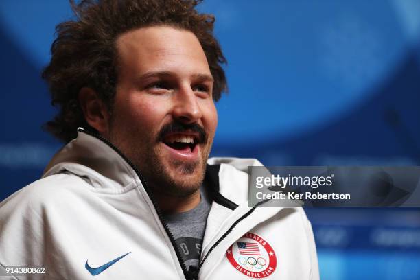 Wiley Maple of the United States men's alpine squad attends a press conference at the Main Press Centre during previews ahead of the PyeongChang 2018...