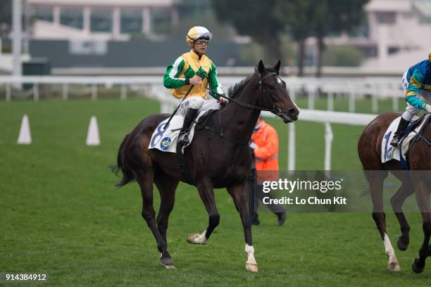 Jockey Derek Leung Ka-chun riding Sonic Fighter wins Race 6 The Yan Oi Tong Cup at Sha Tin racecourse on February 4, 2018 in Hong Kong, Hong Kong.