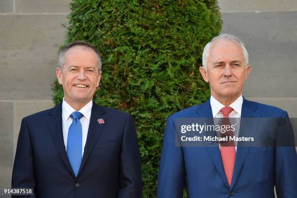 The Prime Minister of Australia, Malcolm Turnbull, and Bill Shorten the Leader of the Opposition attend the Last Post Ceremony at the Australian War...