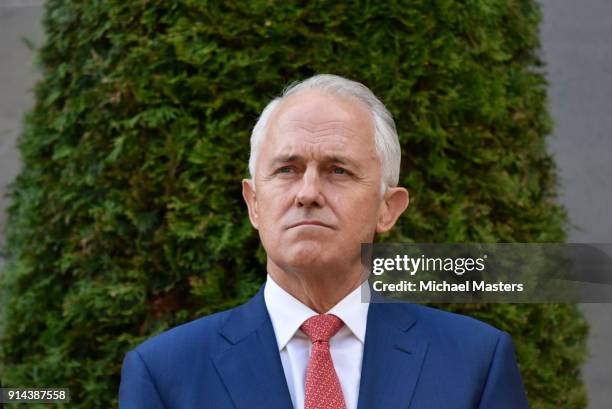 The Prime Minister of Australia, Malcolm Turnbull attends the Last Post Ceremony at the Australian War Memorial in Canberra to mark the opening of...