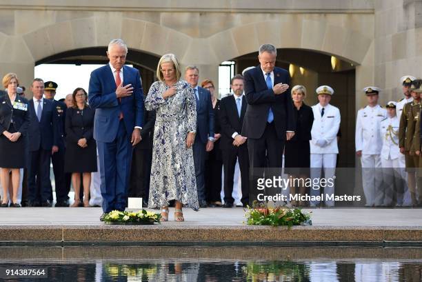 The Prime Minister of Australia, Malcolm Turnbull , Lucy Turnbull and Bill Shorten the Leader of the Opposition lay a wreath in remembrance of...