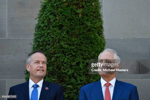 The Prime Minister of Australia, Malcolm Turnbull, and Bill Shorten the Leader of the Opposition attend the Last Post Ceremony at the Australian War...