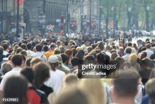 Rear View Crowd In Urban Area During Warm Weather High-Res Stock Photo ...