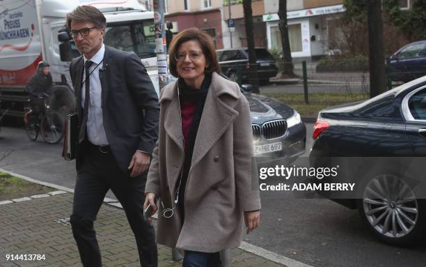 Rhineland-Palatinate's State Premier Malu Dreyer, politician of the social democratic SPD party, arrives at the SPD headquarters as talks between the...