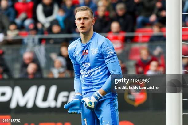 Karl Johan Jonhsson, Goalkeeper of Guingamp during the Ligue 1 match between Rennes and EA Guingamp at Roazhon Park on February 4, 2018 in Rennes, .