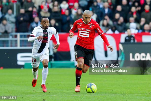 Wahbi Khazri of Rennes during the Ligue 1 match between Rennes and EA Guingamp at Roazhon Park on February 4, 2018 in Rennes, .