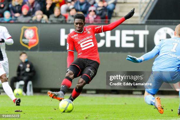 Ismaila Sarr of Rennes during the Ligue 1 match between Rennes and EA Guingamp at Roazhon Park on February 4, 2018 in Rennes, .