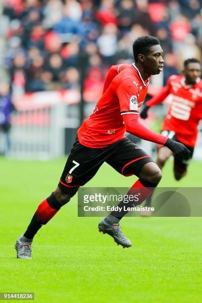 Ismaila Sarr of Rennes during the Ligue 1 match between Rennes and EA Guingamp at Roazhon Park on February 4, 2018 in Rennes, .