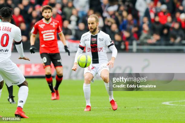 Etienne Didot of Guingamp during the Ligue 1 match between Rennes and EA Guingamp at Roazhon Park on February 4, 2018 in Rennes, .