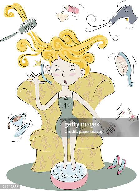 salon day - blow drying stock illustrations