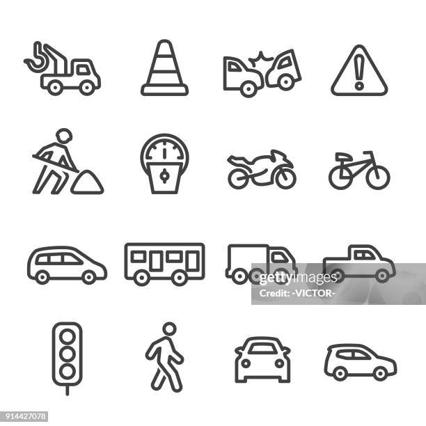 stockillustraties, clipart, cartoons en iconen met verkeer icons - line serie - fiets naar het werk