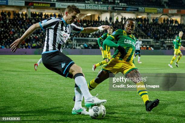 Tim Breukers of Heracles Almelo , Elson Hooi of ADO Den Haag during the Dutch Eredivisie match between Heracles Almelo v ADO Den Haag at the Polman...